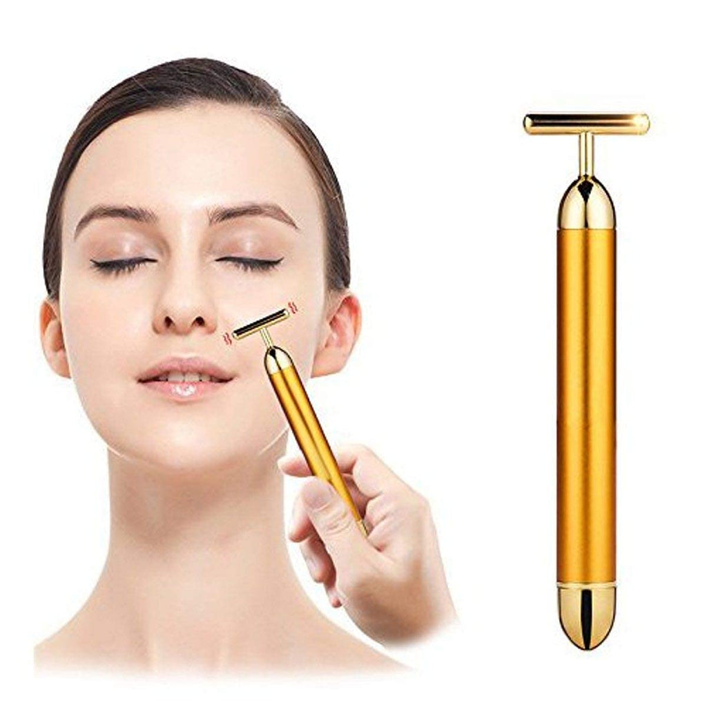 Véda Glow™  T-Shaped Portable Anti-Aging 24K Gold Facial Electric Massager for Face Lifting, Wrinkle Reduction & Skin Firming