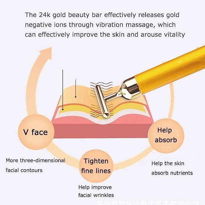 Véda Glow™  T-Shaped Portable Anti-Aging 24K Gold Facial Electric Massager for Face Lifting, Wrinkle Reduction & Skin Firming