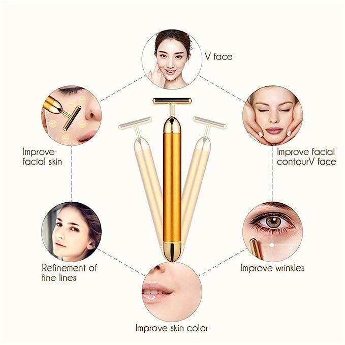 Véda Glow™  T-Shaped Portable Anti-Aging 24K Gold Facial Electric Massager for Face Lifting, Wrinkle Reduction & Skin Firming